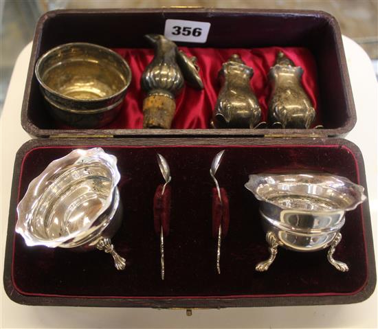 Cased silver cruets & others